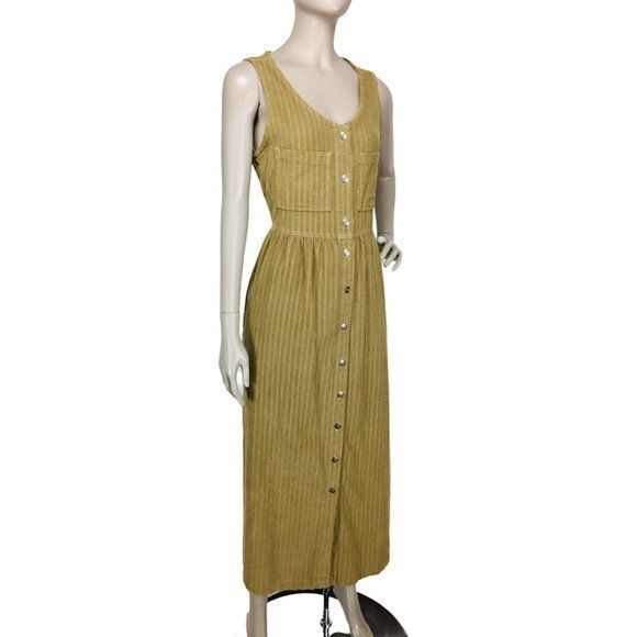 Vintage 80s 100% Cotton Corduroy Jumper Sleeveless Button-Down Brown Dress Sz. 6 - Picture 1 of 9